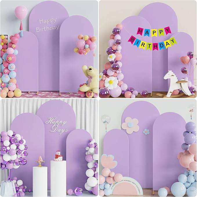 Wokceer Wedding Arch Cover Set of 3 Spandex Fitted Wedding Arch Stand Covers for Round Top Chiara Arch Backdrop Stands Cover for Birthday Party Ceremony Banquet Decoration 4ft,5ft,6ft Lavender