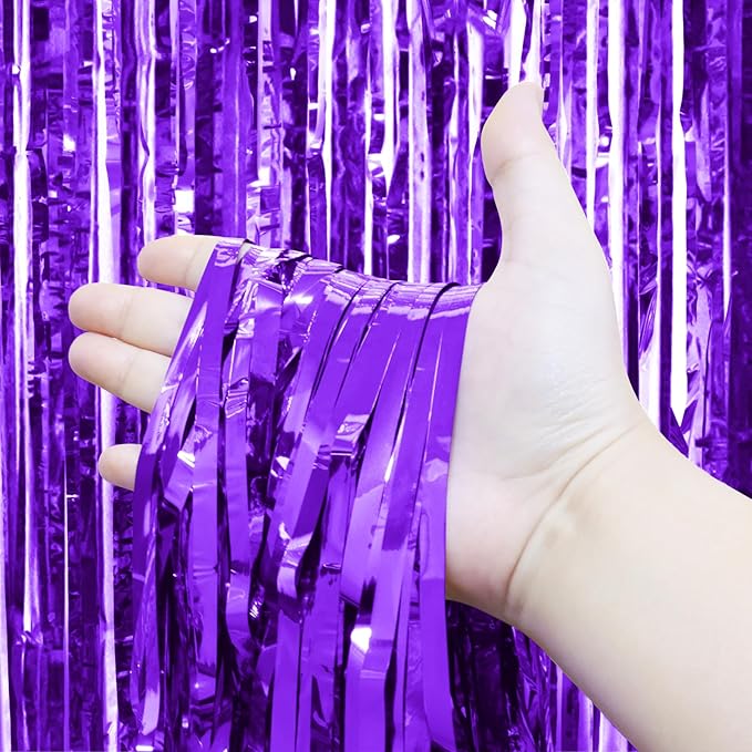 Homiest 3 Pack Purple Tinsel Backdrop, 3.3x6.6 FT Metallic Tinsel Foil Fringe Curtains Party Decorations, Birthday Door Streamers for Baby Shower Wedding, Photo Booth Props Background Wall Decor