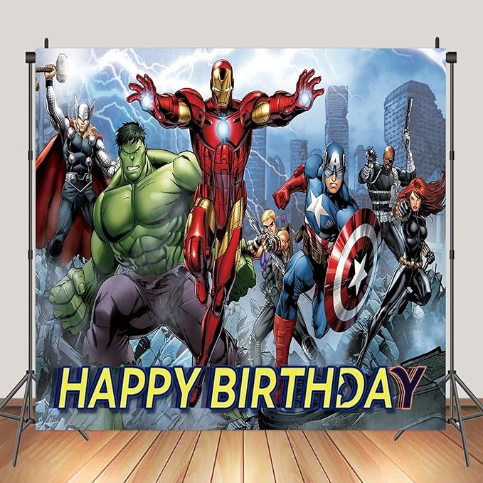 Avengers Birthday Banner, Party Decorations Background for Children - Happy Birthday Banner Party Supplies - Indoor/Outdoor Wall Decor - 5x3ft
