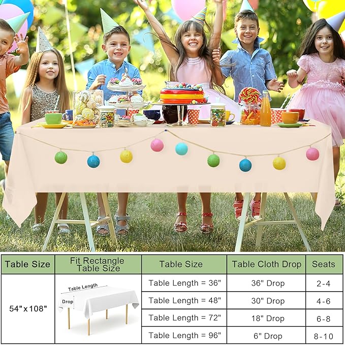 misaya 6 Packs Disposable Plastic Table Cloth, 54 x 108 Inch Waterproof Rectangle Tablecloth, Leakproof & Sturdy Decorative Table Covers for Easter, Picnic, Party and Outdoor, Ivory