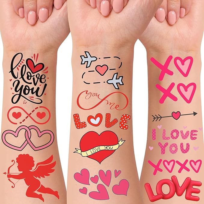 Valentine Temporary Tattoos Valentine Decorations Party Favors Love Kiss Heart Rose Lips Rose Party Supplies Accessories Gift Idea For Couple Stickers Décor Kids Boy Girls Teens Adult
