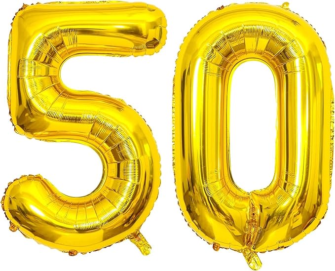 Gold Number 50 Balloon, 40 Inch Large 50 Number Foil Mylar Balloons for 50th Women Men Birthday Party Celebration Decor Supplies,Big Digital Balloons for Wedding Anniversary Events Decor