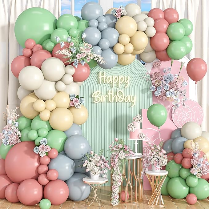 Pastel Balloon Arch Kit, Easter Balloons Garland with Dusty Pink Sage Green Ivory White Yellow Blue Balloons for Boho Baby Shower Flower Fairy Wedding Spring Birthday Easter Party Decorations
