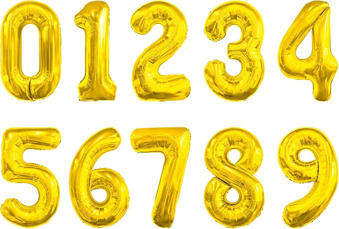 LIOZEOKUN Number Balloons 16 Inch Mylar Foil Number 0-9 Balloons Set for Party Decoration Custom Digital Balloons 10 Pieces Party Supplies(gold)