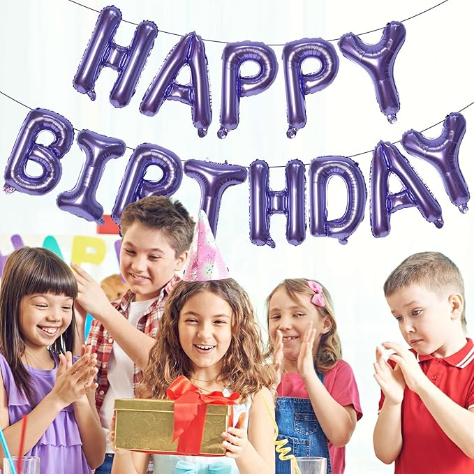 KALOR Pruple Happy Birthday Balloons Banner, 16 Inch Mylar Foil Letters Balloon Sign for Birthday Party Decorations Photo Booth Backdrop