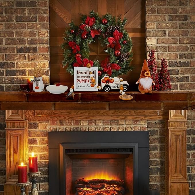 Thanksgiving Decorations for Home 6PCS Tiered Tray Decor Set, Tabletop Fall Decor for Tray Shelf Mantel Fire Place Office Desk Thanksgiving Autumn Table Centerpieces Pumpkin Farmhouse Wood Signs