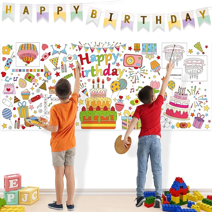 Happy Birthday Giant Coloring Poster 30 x 72 Inches Large Coloring Tablecloth for Kids School Home Party Supplies Decoration