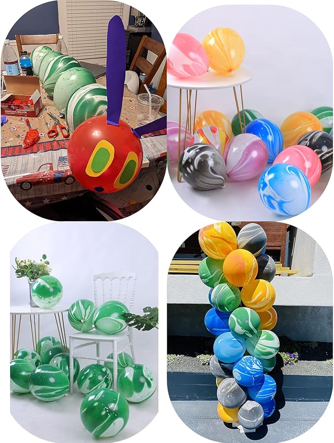 Green Marble Balloons Marbled Agate Latex 12 Inch 50 PCS Swirl Balloons for Tie Dye Party Chrismas Decoration Summer Jungle Rain Forest Themed Event