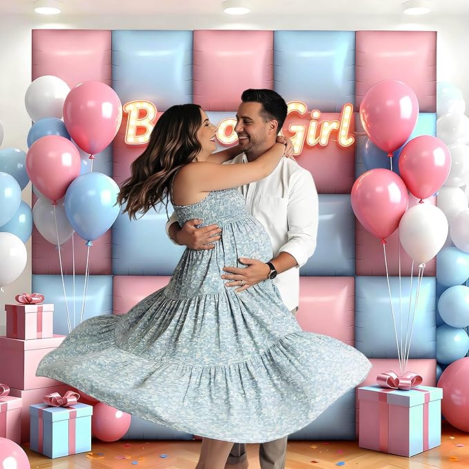 50Pcs Light Pink and Light Blue Square Foil Balloons Wall Backdrop, Double Sided Metallic Foil Balloons Tunnel Arch Garland Kit for Photo Booth Birthday Wedding Halloween Christmas Party Decorations