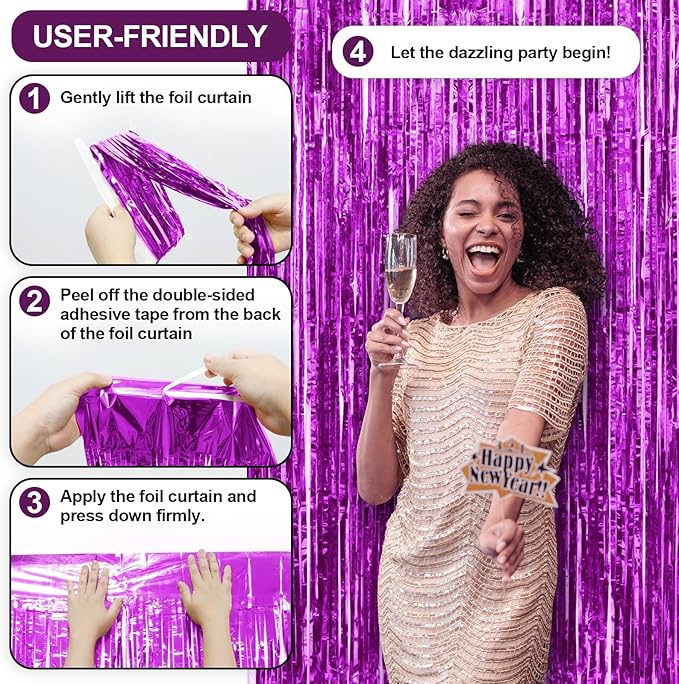 Homiest 6 Pack Hot Pink Tinsel Backdrop, 3.3x6.6 FT Metallic Tinsel Foil Fringe Curtains Party Decorations, Birthday Door Streamers for Baby Shower Wedding, Photo Booth Props Background Wall Decor
