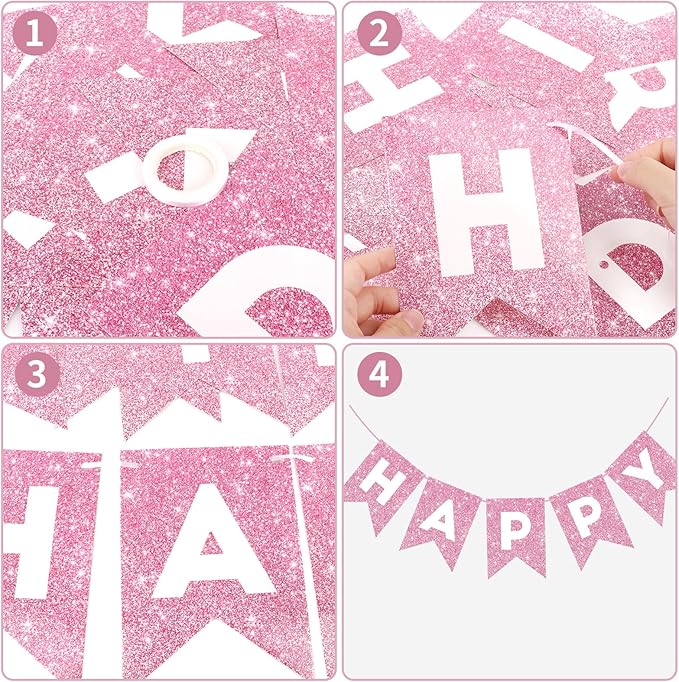 Hooqict Happy Birthday Banner Pink Birthday Decorations for Girls Women 1st 2nd 3rd 13th 21th 30th Pink Party Banner Garland Sign Party Supplies Wall Porch Door Hanging Decor