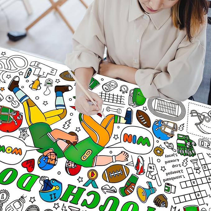 Giant Football Coloring Tablecloth for Kids,Large Coloring Posters for Kids Art Craft Home Birthday Party Supplies 30 x 72 Inch