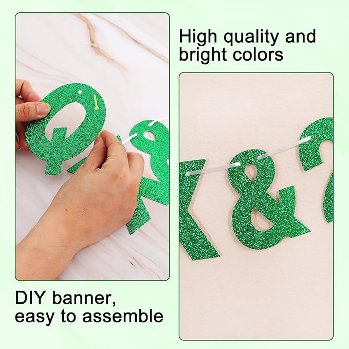 BEISHIDA 116 PCS A-Z DIY Letter Banner Kit Make Your Own Banner Glitter Green Including 111 Letters and Numbers 3 Rope and 2 Threading Device,Customized for Birthday Graduation Wedding Party Decor