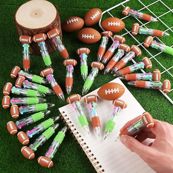 CZWZ 30Pcs Mini Multicolor Pens in One 4-in-1 Cute Pens Bulk, Ballpoint Pen for Birthdays and Parties, Fun Gifts Assorted Ink Kawaii Pen(Football)