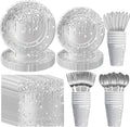 Silver Plates And Napkins Party Supplies - Silver Party Decorations Tableware For Birthday Bridal Shower, Paper Plate, Napkin, Cup, Cutlery, Diamonds Glitter Table Decorations | Serve 24