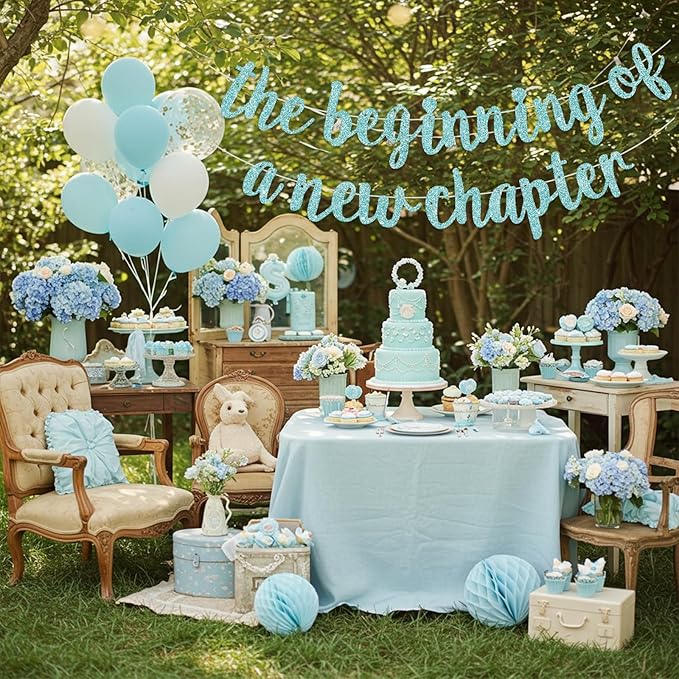 BEISHIDA The Beginning of A New Chapter Banner,Farewell Book Themed Housewarming Party Congratulations Decorations,Going away party Garland,Graduation Sign 2026 Banner,retirement Supplies,Baby Blue