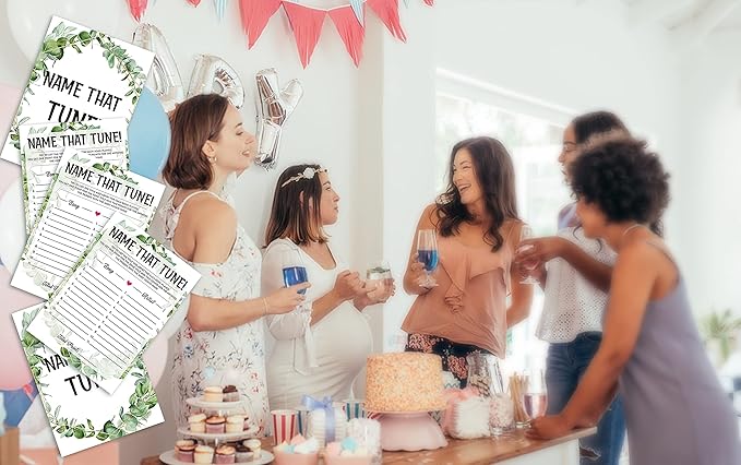 Baby Shower Game: Name That Tune, Tropical Jungle Theme Party Set for Gender Neutral Boys or Girls, 30 Cards (Green009)