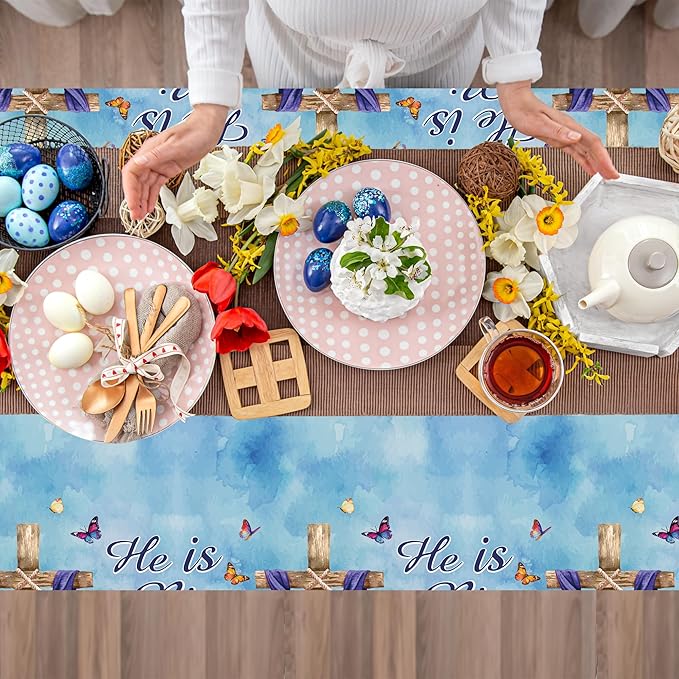 4 Pcs Easter Plastic Tablecloth, Religious He is Risen Tablecloths Rectangle Disposable Table Cover for Home Picnic Dinner Easter Party Decoration, 54 x 108 Inch