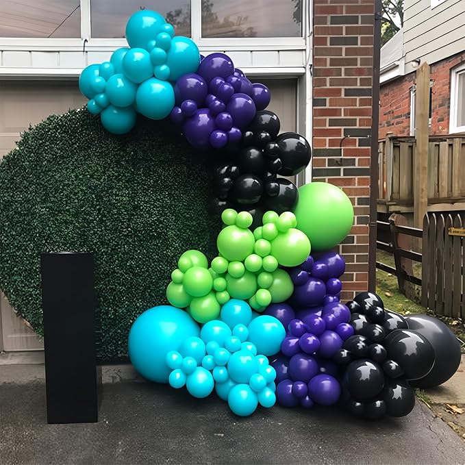 Purple Blue Black Green Balloon Garland Kit Video Game Party Balloons Arch with Metallic Purple Latex Helium Balloon for Boys Night Birthday Baby Shower Party Decorations Supplies
