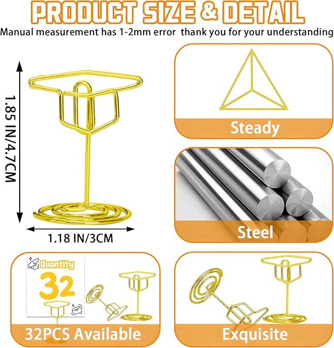32PCS Table Number Holders,Grad Cap Graduation Picture Display,Picture Holders for Tables,Place Card Holders,Wire Picture Holders,Photo Holders for Centerpieces,Wedding Reception,Party,Birthday