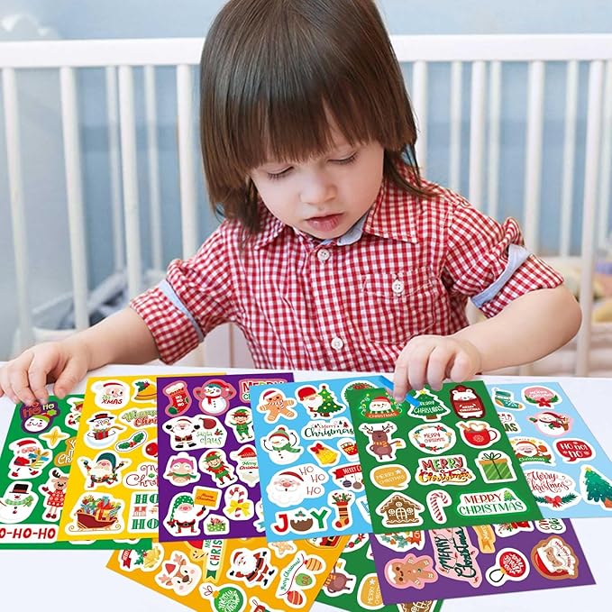 DUJAA 16 Sheets Christmas Stickers for Kids, Merry Christmas Theme Stickers Non-Repeating, Xmas Winter Holiday Party Stickers, Christmas Goodie Bag Fillers Christmas Party Favors Decorations