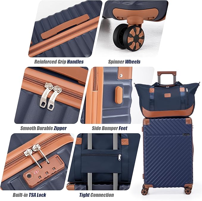 Cosbarn Luggage Sets 5 Piece with TSA Lock Spinner Wheels, Unisex Hard Case ABS Suitcase Set, Hardshell Lightweight Waterproof Travel Hardside Suitcases with Wheels for Women Men, Grey