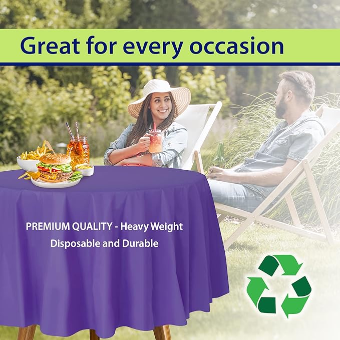 Party Dimensions Purple Disposable Plastic Tablecloth for Round Tables (36 Pack) Table Cloths for Parties, Events & Weddings, Indoors & Outdoors, 84 inches, Plastic Table Cover