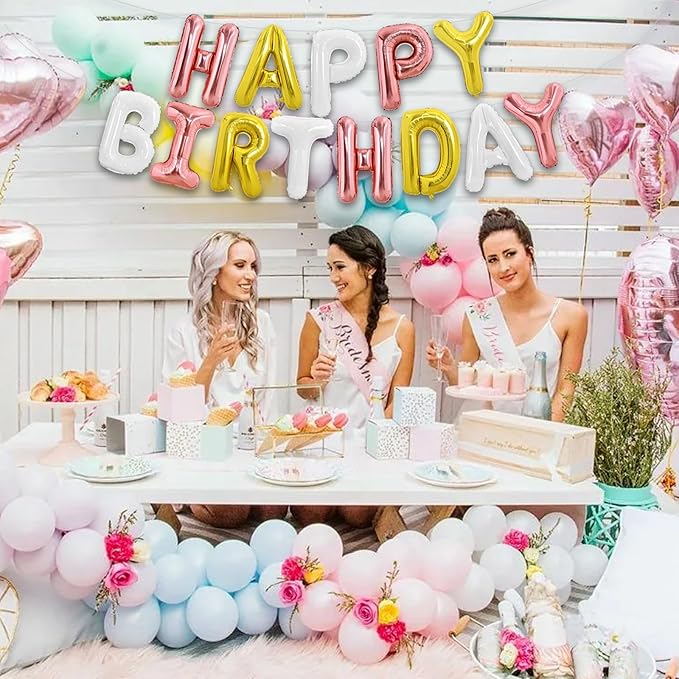 TONIFUL Happy Birthday Balloons Banner 16 Inch Mylar Foil Letters Birthday Sign Reusable for Girls Boys Kids & Adults Birthday Party Decorations Supplies（Rose Gold Gold White）