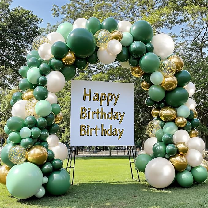 Green Gold Balloon Garland Kit, Double Stuffed Dusty Dark Forest Green Pearl White Gold Metallic Chrome Balloons Arch Kit for Birthday Wedding Party St. Patrick's Day Decoration.