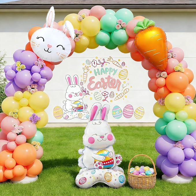 CboDeco Easter Balloon Arch Kit, 171PCS Pastel Balloon Garland with Bunny & Carrot Foil Balloons, Spring Bunny Balloons for Easter Party Decorations