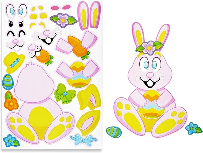 JOYIN 36 Pieces Easter Make A Face Animal Stickers with Easter Egg Themed Match Make Your Own Stickers with Bunny, Egg, Chick, Shell, Sheep, Pig Kids Party Favor Supplies Crafts