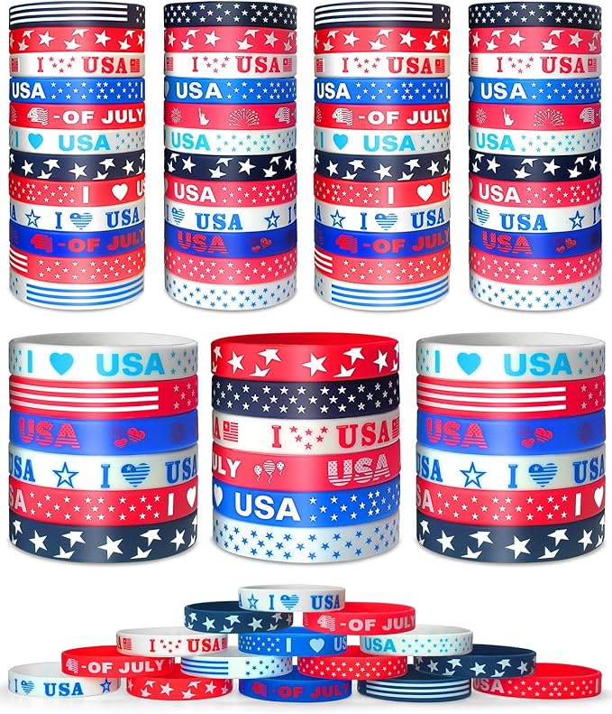 【48PCS】 4th of July Bracelets USA Bracelet 4th of July Outfits for Women Fourth of July Accessories Decorations Party Favor Party Supplies Fourth of July Bracelets Patriotic Bracelet Gifts