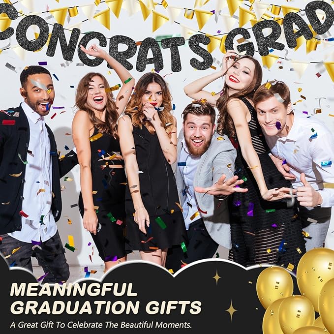 Fulmoon Pre Strung Congrats Grad Banner Glitter Congratulations Banner College Graduation Sign Class of 2026 Grad Party Decorations for High School University Graduation Party Favor(Black)