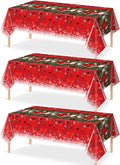 Jectivs 3Pieces Merry Christmas Tablecloth Plastic Christmas Tree Ball Table Cover Rectangle Winter Snowflake Tablecloth for Merry Christmas Holiday New Year Eve Party Decorations Supplies,54x108inch