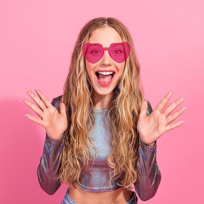 2/4/8/12/20 Pairs Heart Shaped Sunglasses Transparent Heart Glasses Rimless Trendy Eyewear for Valentines Party Favor