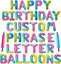 Happy Birthday Balloon Banner Custom Phrase Balloons letter 16 inch Personalized Alphabet Letters Foil Mylar Balloons (Rainbow)