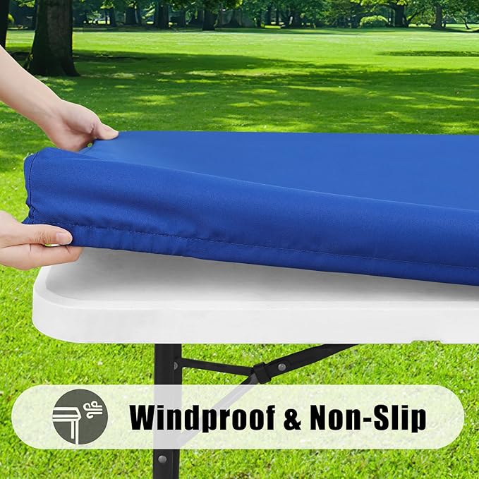 Smiry 2 Pack Rectangle Picnic Table Cloth, Waterproof Elastic Fitted Tablecloths, Washable Polyester Rectangular Patio Table Cover for Camping, Indoor and Outdoor (Blue, 30"x48")