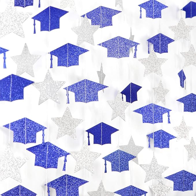 Navy-Blue Silver Graduation-2026 Class Party-Decorations - Congrats Grad Hat Star Banner Streamers Garland,Senior High School Night College Congratulations Decor Supplies Ouruola