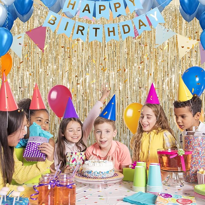 2 Pack Champagne Gold Foil Fringe Curtains Streamers Party Decorations 3.3 x 8.2 ft, Tinsel Curtain Fringe Backdrop for Parties, Door Fringe Birthday Streamers, Photo Booth Backdrops, Party Decor