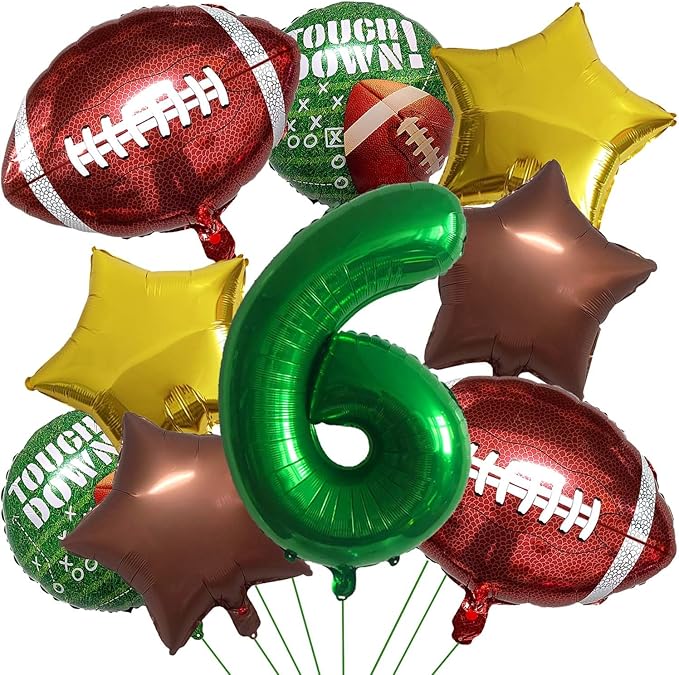 Football Balloons Foil Football Birthday Decorations Balloons Green Number 6 Balloon Gold Brown Star Touchdown Ballons for Rugby Birthday Decorations Sports Ballons Arch Kits Party Balloon Sets 9pcs