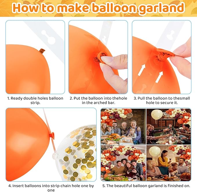 Bonropin 193pcs Fall Balloons Arch Garland Kit with Pastel Yellow Orange Burgundy Gold Confetti Balloons Maple Leaves for Fall Birthday Party Baby Shower Autumn Thanksgiving Friendsgiving Decorations