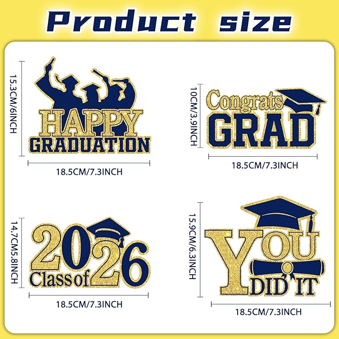 4Pcs Graduation Decorations Class of 2026 Wood Table Centerpieces Congrats Grad Wooden Sign Graduation Table Toppers Congratulate Tiered Tray Decor for 2026 Graduation Party (Navy Blue-Gold)