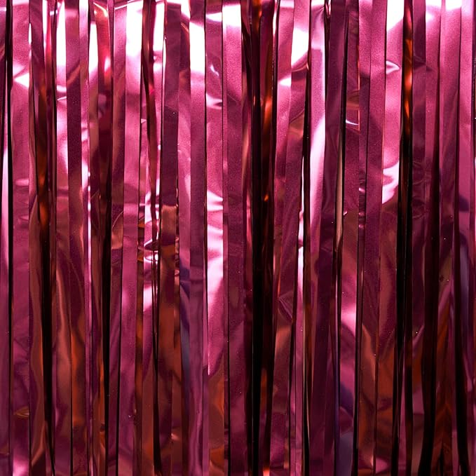 PartyWoo Foil Fringe Curtains, 2 pcs 3.3x6.6 ft Burgundy Red Streamers, Fringe Backdrop, Party Backdrop Curtain, Tinsel Curtains, Door Shimmer, Streamers Party Decorations for Birthday, Christmas