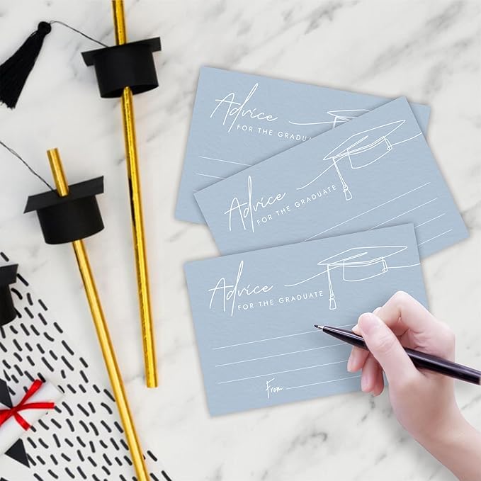 30 Advice Cards For The Graduate - Minimalism Grad Cap - 4"X6" Blue Double-Sided Fill In Style Advice & Wishes Cards, Class Of 2026 Graduation Party Decorations & Supplies - 005