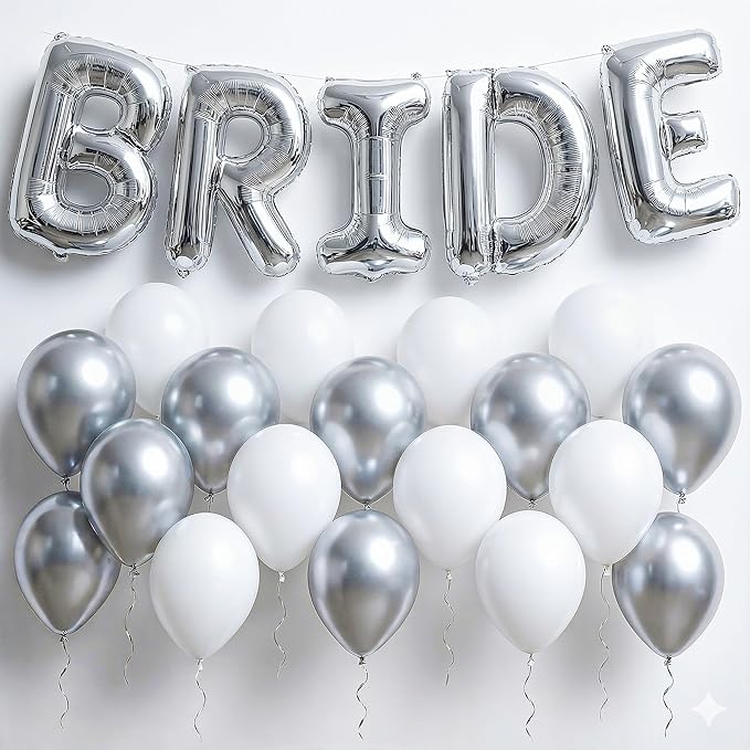 KatchOn, 23pcs Silver Bride Balloons Set - 16 Inch, Silver & White, for Bachelorette Party Decorations