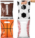 Funrous 100 Pcs Football Sports Party Favor Bags Soccer Candy Gift Plastic Goodie Treat Bags Bulk with Handles for Baseball Basketball Theme Event Gift Bag Birthday Supplies Decorations