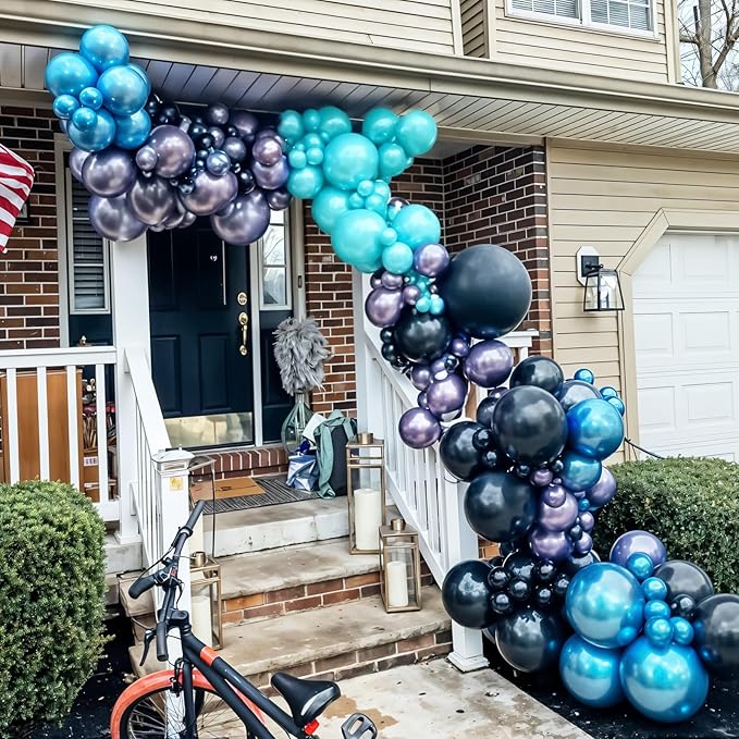 60 Pcs Black Purple Blue Balloons, Metallic Blue Purple Black Teal Confetti Latex Party Helium Balloons for Kids Boys Video Game Baby Shower Gaming Engagement Graduation Birthday Party Decorations