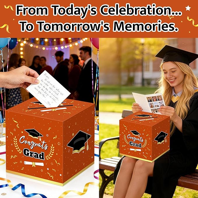 Graduation Decorations 2026 Orange Graduation Card Box Graduation Party Decorations,Graduation Box,Congrats Grad Gifts Box for 2026 Graduation Party Supplies Favors