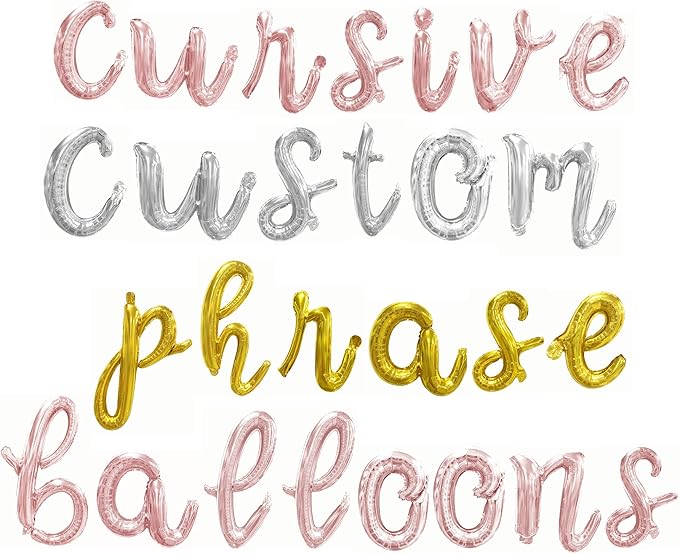 Cursive Letter Balloons - Custom Script Phrase 16" Inch Alphabet Letters & Numbers Foil Mylar Balloon - Create Your Own Balloon Banner (Custom)