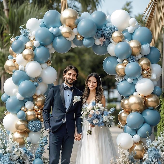 Dusty Blue Balloons Garland Kit, Double Stuffed Dark Dusty Blue Balloon Arch Different Sizes 18/12/10/5 Inch Latex Balloons for Birthday Gender Reveal Neutral Theme Party Decoration